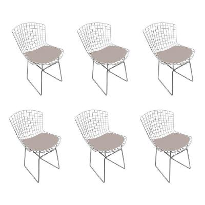 Kit 6 Cadeiras Bertoia Cromada Com Assento Sintético Bege Cor Bege