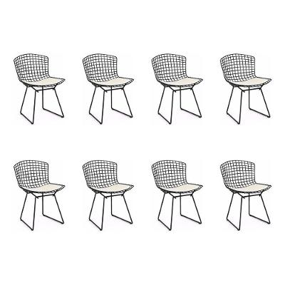 Kit 8 Cadeiras Bertoia Preta Com Assento Branco Cor Preto