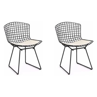 Kit 2 Cadeiras Bertoia Preta Com Assento Branco Cor Preto