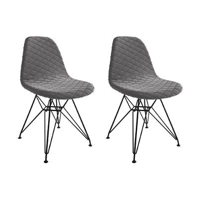 Kit 2 Cadeiras Jantar Estofadas Grafite Eames Base Ferro Preto - Cor: Marrom