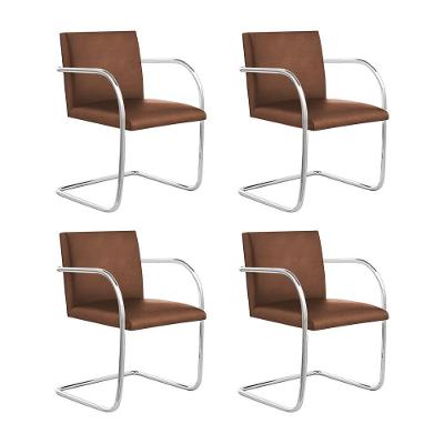 Kit 4 Cadeiras Brno Para Escritório Couro Sintético Marrom Tubular Cromada Cor Marrom