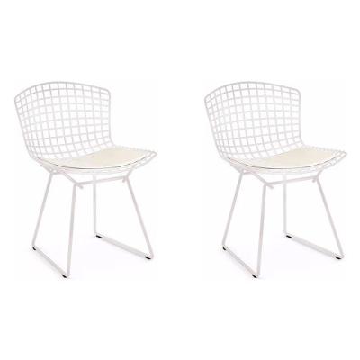 Kit 2 Cadeiras Bertoia Branca Com Assento Branco Cor Branco