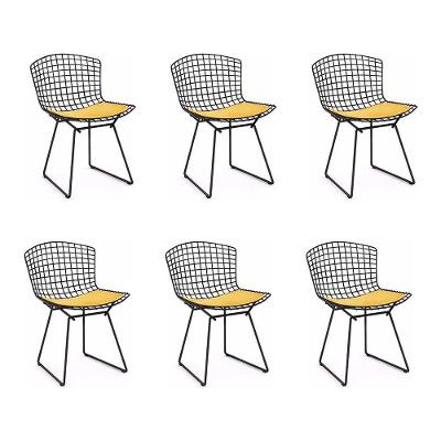Kit 6 Cadeiras Bertoia Preta Com Assento Amarelo Cor Preto