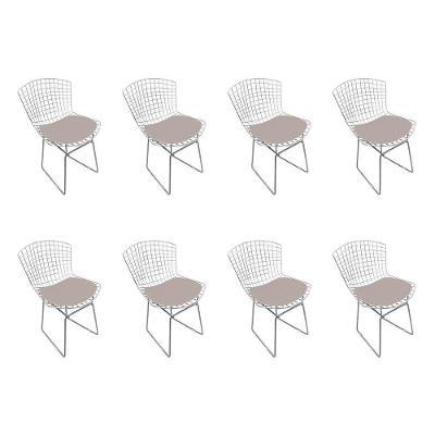Kit 8 Cadeiras Bertoia Cromada Com Assento Sintético Bege Cor Bege