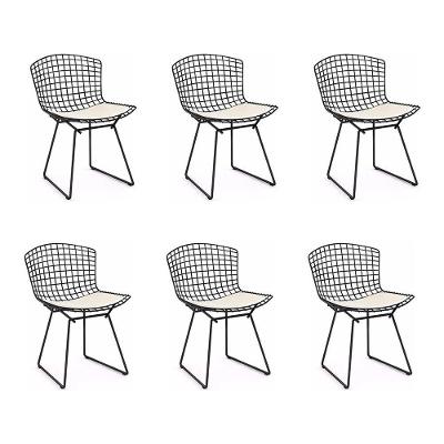 Kit 6 Cadeiras Bertoia Preta Com Assento Branco Cor Preto