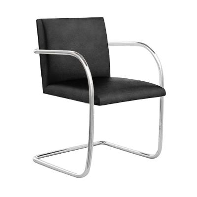 Cadeira Brno Couro Natural Preto Tubular Cromada Cor Preto