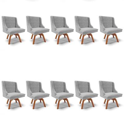 Kit 10 Cadeiras Estofadas Base Giratória De Madeira Lia Suede Cinza - Ibiza