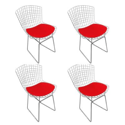 Kit 4 Cadeiras Bertoia Cromada Com Assento Sintético Vermelho Cor Vermelho