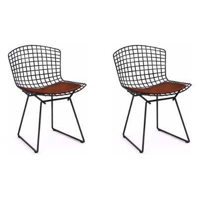 Kit 2 Cadeiras Bertoia Preta Com Assento Marrom Cor Marrom
