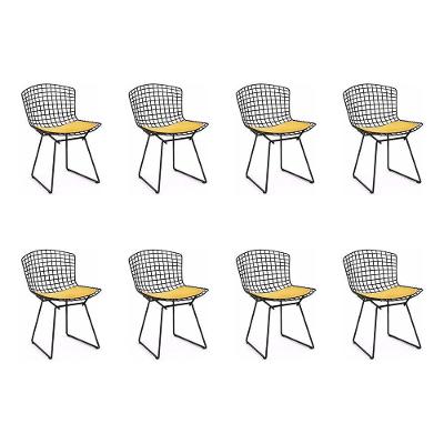 Kit 8 Cadeiras Bertoia Preta Com Assento Amarelo Cor Preto