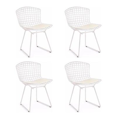Kit 4 Cadeiras Bertoia Branca Com Assento Branco Cor Branco