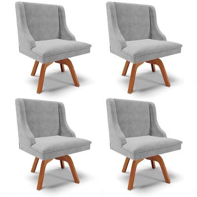 Kit 4 Cadeiras Estofadas Base Giratória De Madeira Lia Suede Cinza - Ibiza