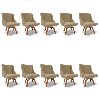 Kit 10 Cadeiras Estofadas Base Giratória De Madeira Lia Suede Marrom Rt - Ibiza