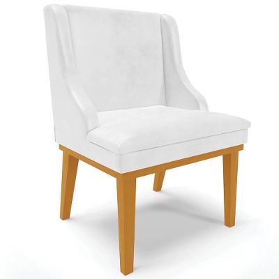 Cadeira Estofada Sala De Jantar Base Fixa De Madeira Castanho Lia Sintético Premium Branco Ibiza