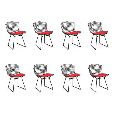 Kit 8 Cadeiras Bertoia Preta Com Assento Vermelho Cor Preto