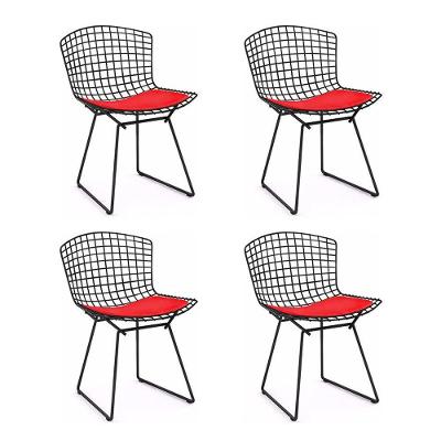 Kit 4 Cadeiras Bertoia Preta Com Assento Vermelho Cor Preto