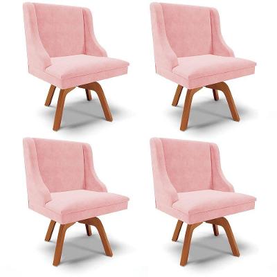 Kit 4 Cadeiras Estofadas Base Giratória De Madeira Lia Suede Rosa Bebê - Ibiza