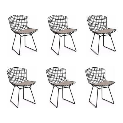 Kit 6 Cadeiras Bertoia Preta Com Assento Bege Cor Preto