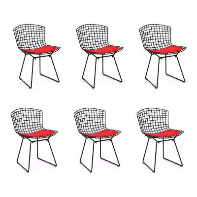 Kit 6 Cadeiras Bertoia Preta Com Assento Vermelho Cor Preto