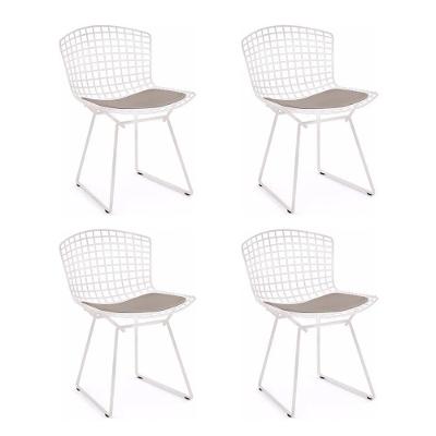 Kit 4 Cadeiras Bertoia Branca Com Assento Bege Cor Bege