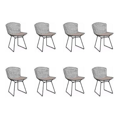 Kit 8 Cadeiras Bertoia Preta Com Assento Bege Cor Preto