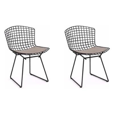 Kit 2 Cadeiras Bertoia Preta Com Assento Bege Cor Preto