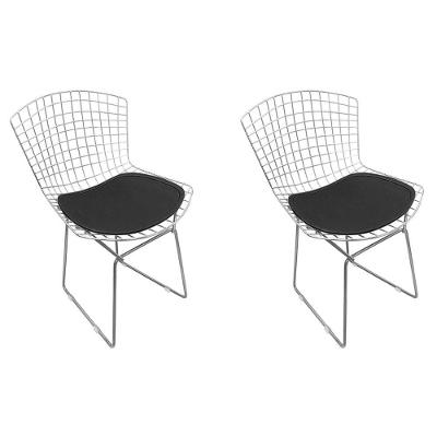 Kit 2 Cadeiras Bertoia Cromadas Com Assento Sintético Preto Cor Preto