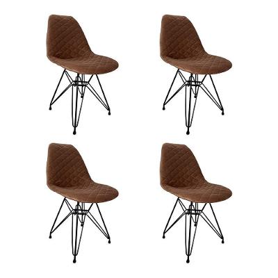 Kit 4 Cadeiras Jantar Estofadas Caramelo Eiffel Eames Base Ferro Preto - Cor: Marrom