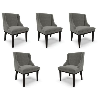 Kit 5 Cadeiras Decorativas Sala De Jantar Base Fixa De Madeira Firenze Suede Grafite/preto G19