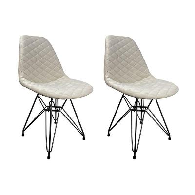 Kit 2 Cadeiras Jantar Estofadas Nude Eiffel Eames Base Ferro Preto - Cor: Marrom