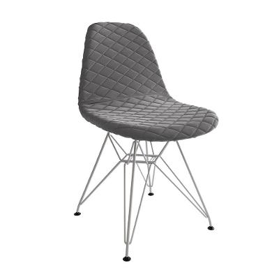Cadeira Jantar Eames Eiffel Estofada Grafite Base Ferro Branco