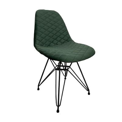 Cadeira Jantar Estofada Verde Eiffel Eames Base Ferro Preto