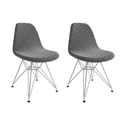 Kit 2 Cadeiras Jantar Eames Eiffel Estofadas Grafite Base Ferro Branco - Cor: Marrom
