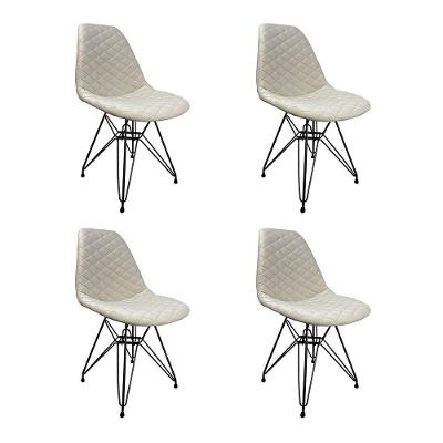 Kit 4 Cadeiras Jantar Estofadas Nude Eiffel Eames Base Ferro Preto - Cor: Marrom