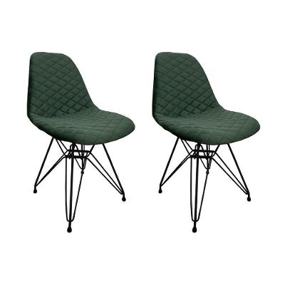 Kit 2 Cadeiras Jantar Estofadas Verde Eiffel Eames Base Ferro Preto - Cor: Marrom