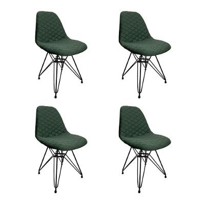 Kit 4 Cadeiras Jantar Estofadas Verde Eiffel Eames Base Ferro Preto - Cor: Marrom