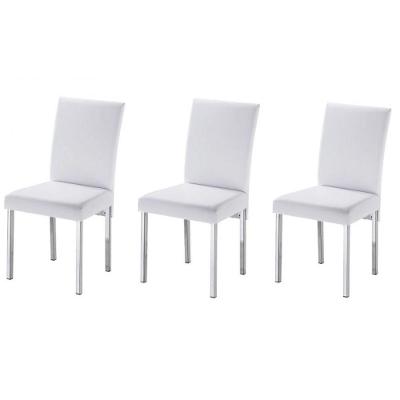 Kit 3 Cadeiras Para Sala De Jantar-Assento Sintético Branco