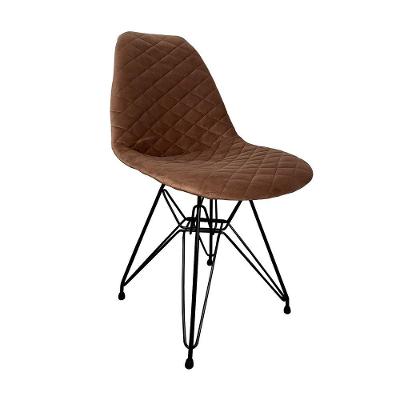 Cadeira Jantar Estofada Caramelo Eiffel Eames Base Ferro Preto