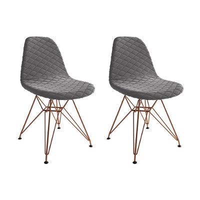 Kit 2 Cadeiras Jantar Eames Eiffel Estofadas Grafite Base Cobre - Cor: Marrom