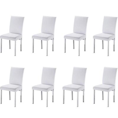 Kit 8 Cadeiras Para Sala De Jantar-Assento Sintético Branco