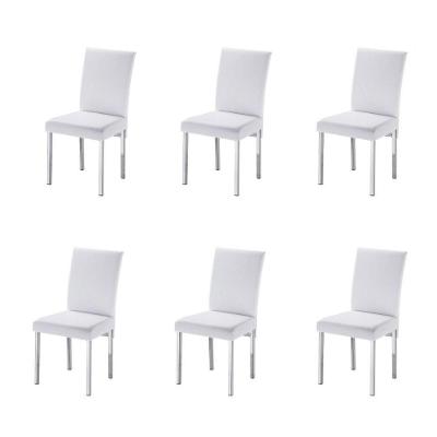 Kit 6 Cadeiras Para Sala De Jantar-Assento Sintético Branco