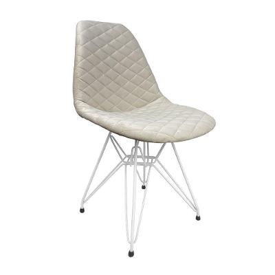Cadeira Jantar Estofada Nude Eiffel Eames Base Ferro Branco