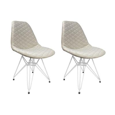 Kit 2 Cadeiras Jantar Estofadas Nude Eiffel Eames Base Ferro Branco - Cor: Marrom
