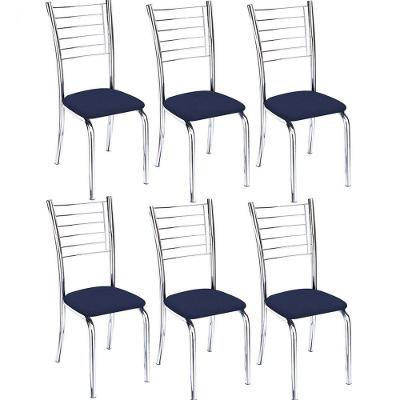 Kit 6 Cadeiras Iara Cromada Para Cozinha-corino Azul