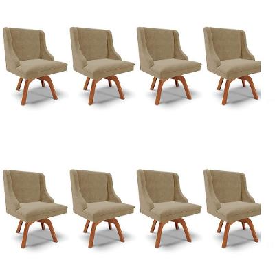 Kit 8 Cadeiras Estofadas Base Giratória De Madeira Lia Suede Marrom Rt - Ibiza