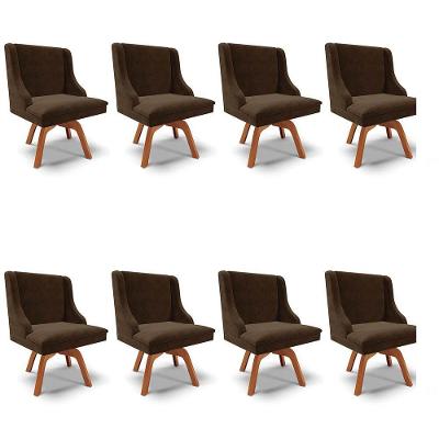 Kit 8 Cadeiras Estofadas Base Giratória De Madeira Lia Suede Marrom - Ibiza