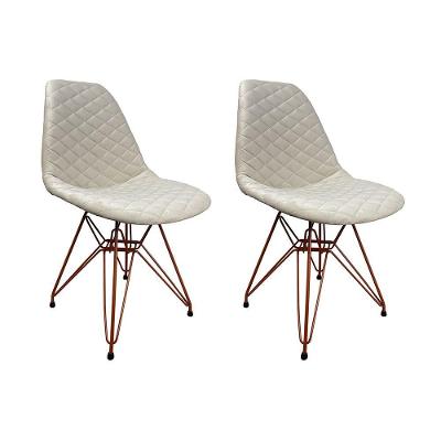 Kit 2 Cadeiras Jantar Estofadas Nude Eiffel Eames Base Cobre - Cor: Marrom