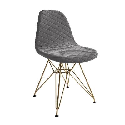 Cadeira Jantar Eames Eiffel Estofada Grafite Base Dourado
