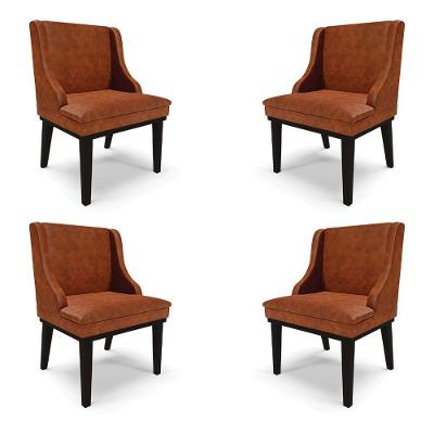 Kit 4 Cadeiras Decorativas Sala De Jantar Base Fixa De Madeira Firenze Pu Nozes/preto G19