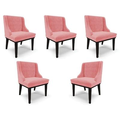 Kit 5 Cadeiras Decorativas Sala De Jantar Base Fixa De Madeira Firenze Suede Rosê/preto G19 - Gran Belo